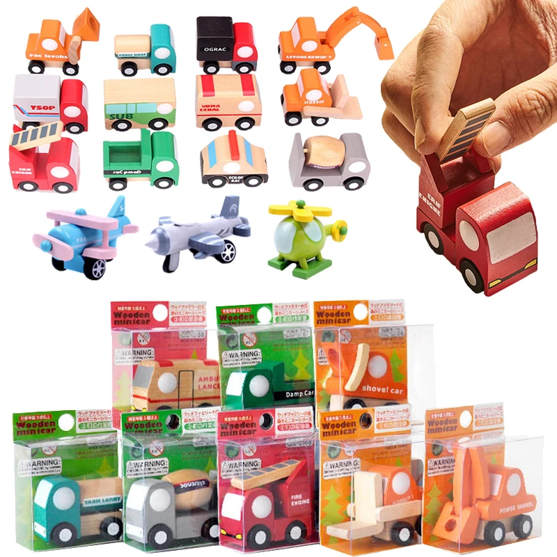 

6 шт набор детские деревянные Мини игрушечных автомобилей мультфильм моделирование транспорт самолет модель грузовика Монтессори развива...