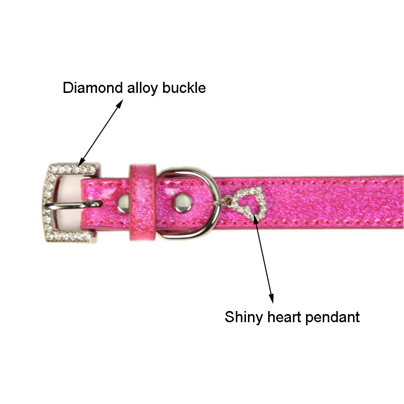Shiny Glitter Pu Leather Dogs Collar Bling Rhinestone Heart-Shaped Pendant For Puppy Cat Pet Necklaces Small Medium Large Dogs