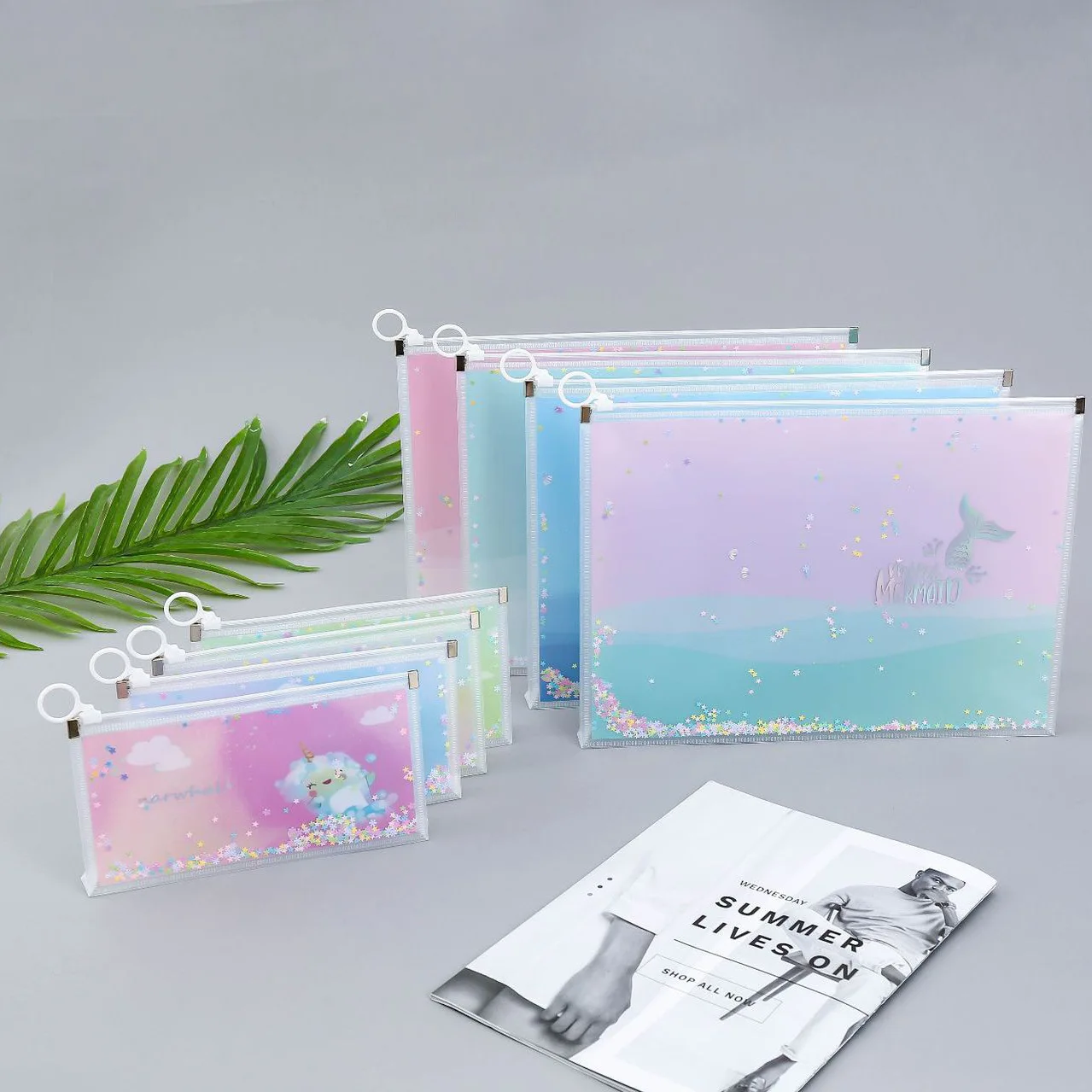 New quicksand sequins A4 file bag pp folder custom zipper B6 storage bill Pencil case pvc document files | Канцтовары для офиса и