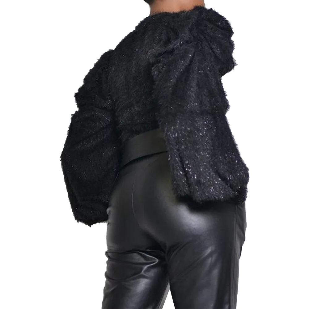 Повседневный женский свитер плиссированный пуловер с пышными рукавами и круглым