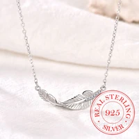 925 sterling silver crystal leaf feather charm pendant necklace for women choker collares wedding party jewelry gift