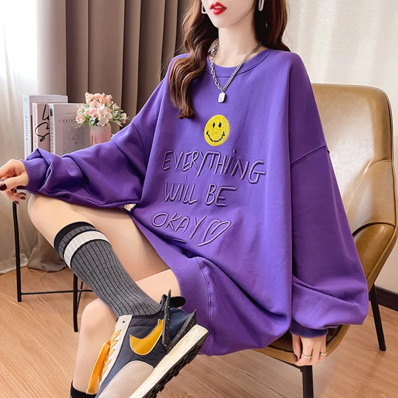 

#5536 Streetwear Sweatshirt Women Loose O Neck Lantern Sleeves Sweatshirts Letters Harajuku Casual Long Sweatshirts Women Cotton