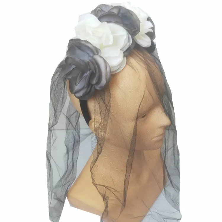 Doki Toy 2021 Новинка черные и белые розы пряжа для платья обруч волос Пряжка Хэллоуина