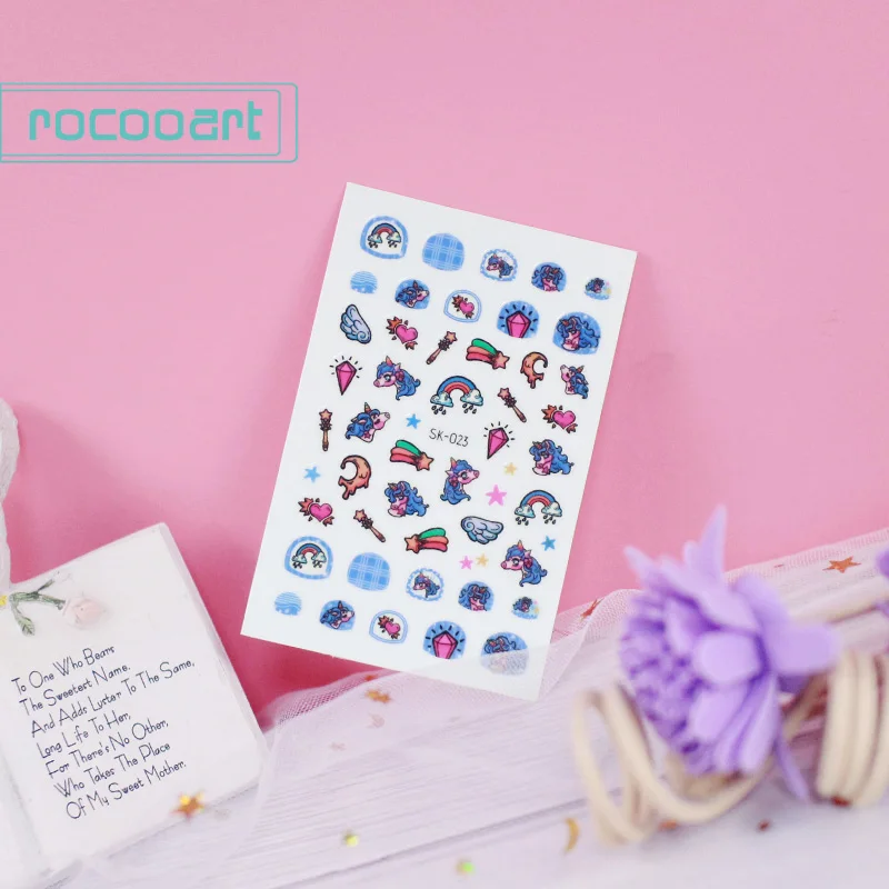 SK-023 Rocooart самоклеющиеся цветы Единорог узор дизайн ногтей украшения переводные наклейки на ногти акриловые маникюрные ногти принадлежности инструмент - Цвет: SK-023