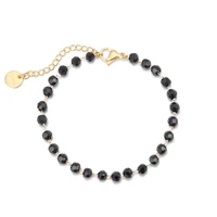fashion stainless steel bracelets for women black crystal beads bracelet gold color link chain bracelet pulseras mujer moda 2021