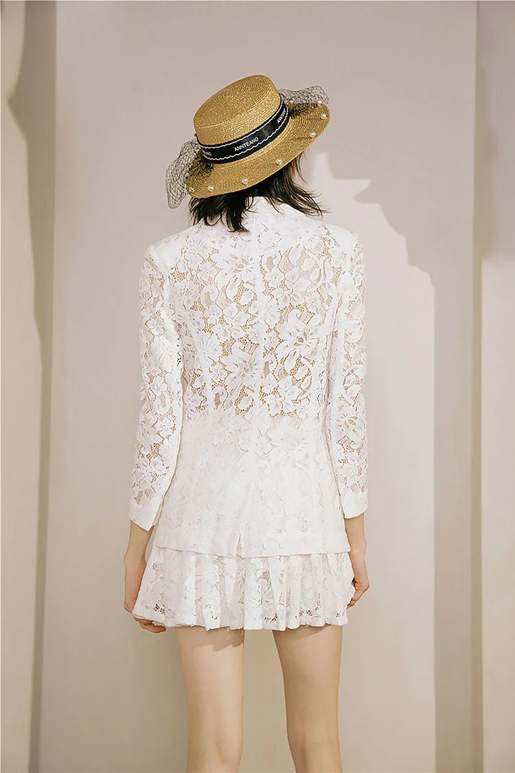 

Suits Women Two Piece Sets Blazer Suit Jacket Mini Skirt Elegant Lace Luxury Brand Designer Runway High Quality Uniform