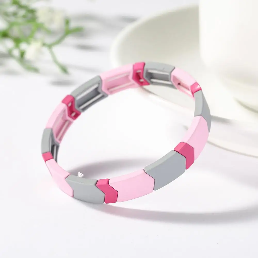 Skyrim богемный эмалевый сплав эластичный стрейч браслет Бохо розовый зеленый