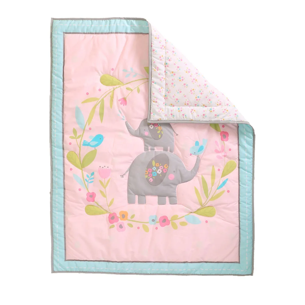 Розовый слон с птицей и цветами детские кроватки Постельное белье 4 предмета в