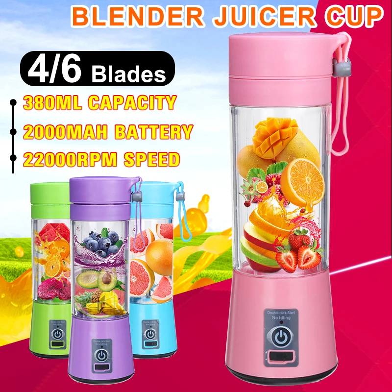 

380ml 4/6 Blades Portable Electric Fruit Juicer Home USB Rechargeable Smoothie Maker Blenders Machine Sports Bottle Juicing Cup