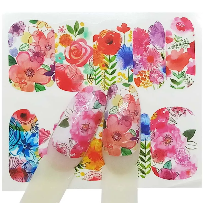 Полная наклейка слайдер с цветами водная переводная Наклейка для ногтевого