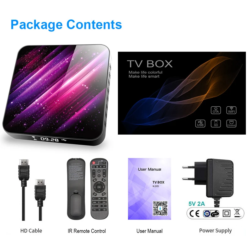 

smart TVBox Android 10 4GB 32GB 64GB 6K H.265 Netflix Youtube Media Player 3D Video 2.4G 5GHz Wifi Bluetooth Smart Settop TV box