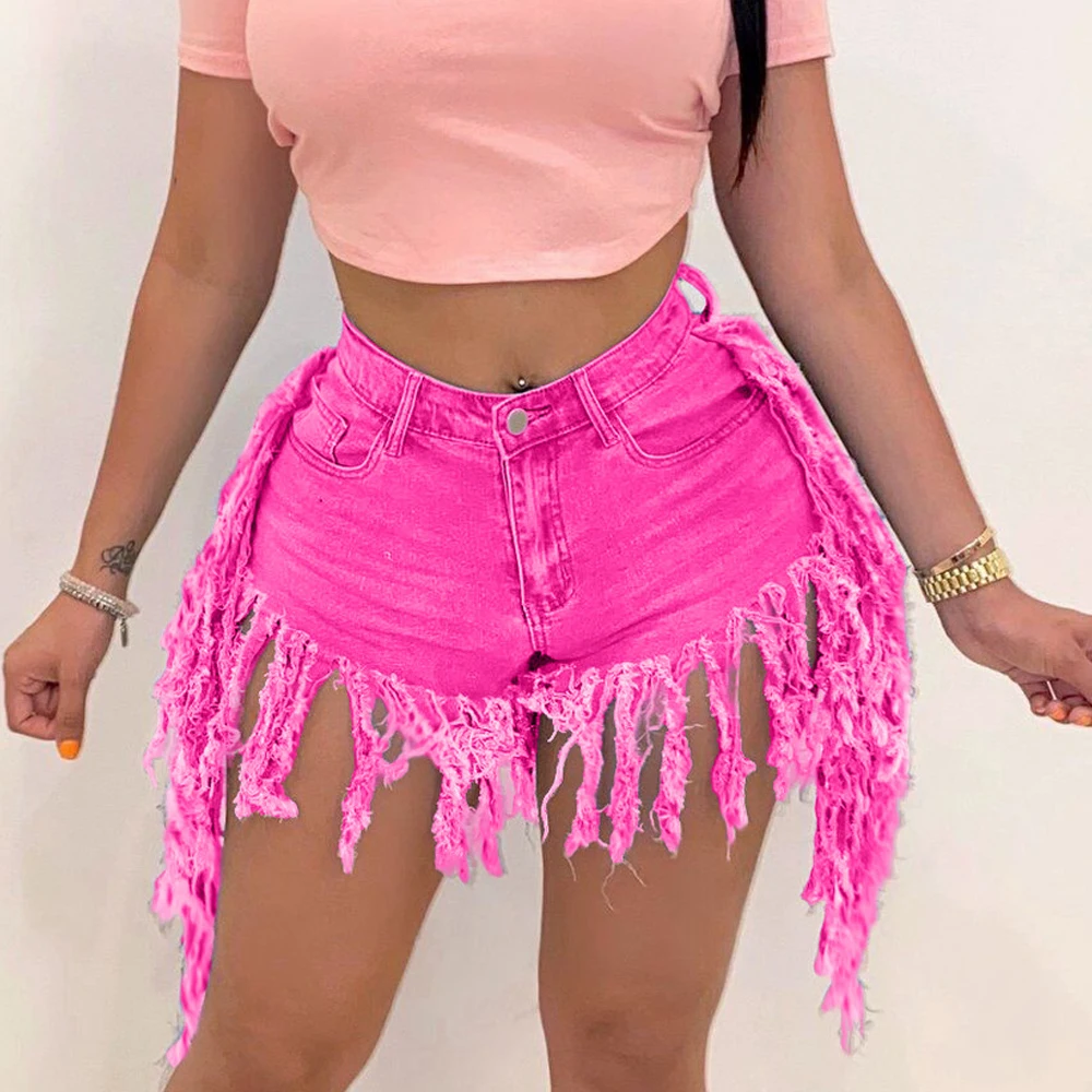 Модные джинсовые шорты с кисточками сексуальные женские повседневные Прямые