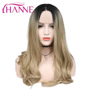 HANNE коричневыйсветлый парик Ombre, длинные волнистые Жаростойкие синтетические волосы парик фронта шнурка для черныхбелых женщин