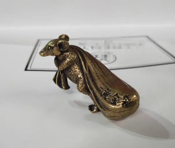 

[Mini] China's archaize brass Rat pull bags wealth Small statue 6cm ornaments