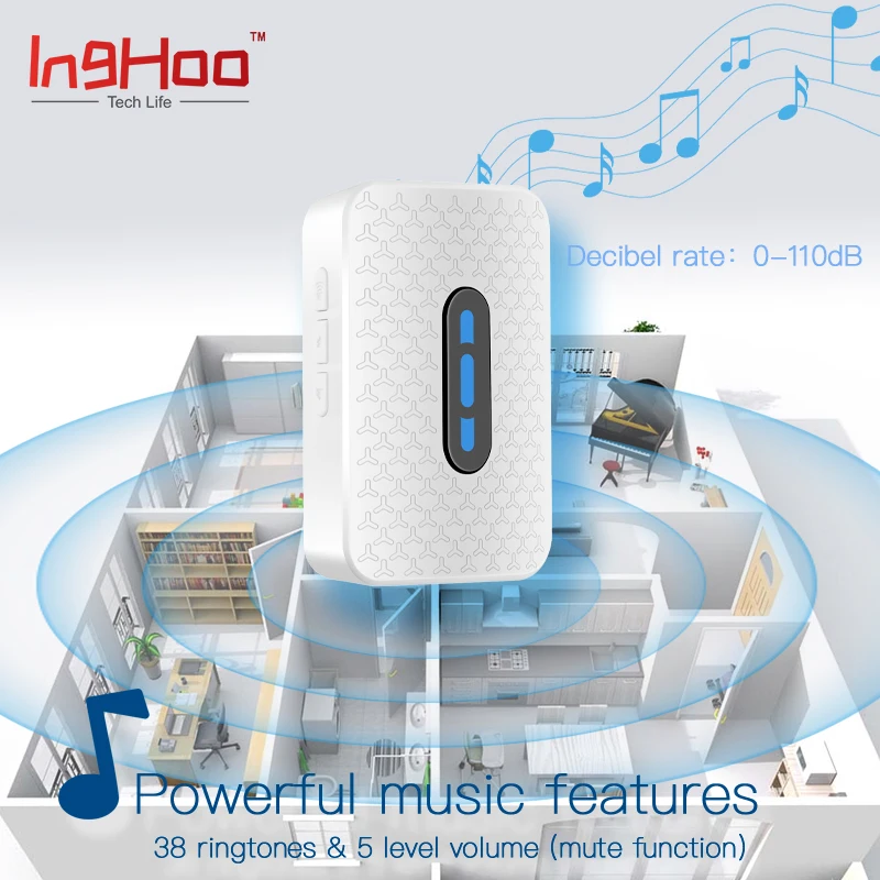 IngHoo умный беспроводной USB дверной звонок 38 ringtone передатчик 200 метров индукция водонепроницаемый для дома шоппинг склад