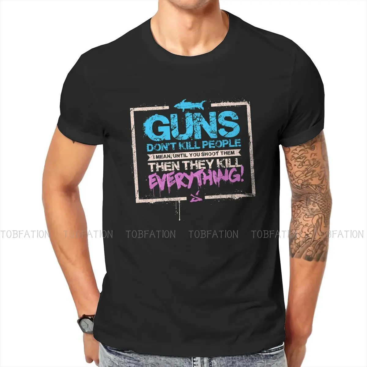 

Arcane League of Legends Animated Men's TShirt Guns Don't Kill People Distinctive T Shirt Harajuku Streetwear Hipster