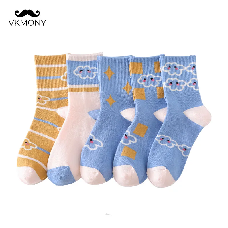 

Women cotton socks Blue sky & white clouds woman cute socks 3pairs/lot girl soft socks VKMONY