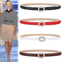 thin belts for jeans cow leather woman high quality second layer cowhide strap belts fashion pearl rhinestone buckle belt female