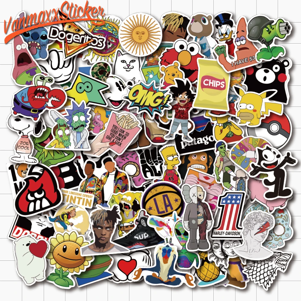 

80 pcs Cartoon Funny Vinyl Waterproof Stickers for Kids Teens Adults Luggage Laptop Bike Skateboard Supplies