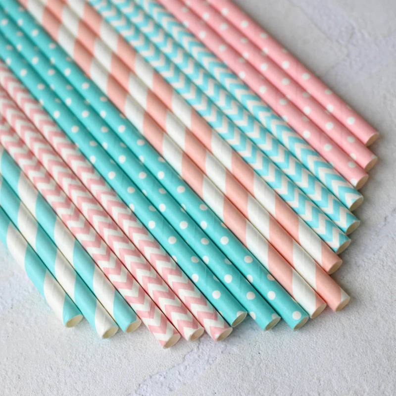 25 Pcs Colors Disposable Paper Dot Striped Wave Straws Party DIY For Baby Shower Baptism Birthday Wedding Purple Pink Decor | Дом и сад