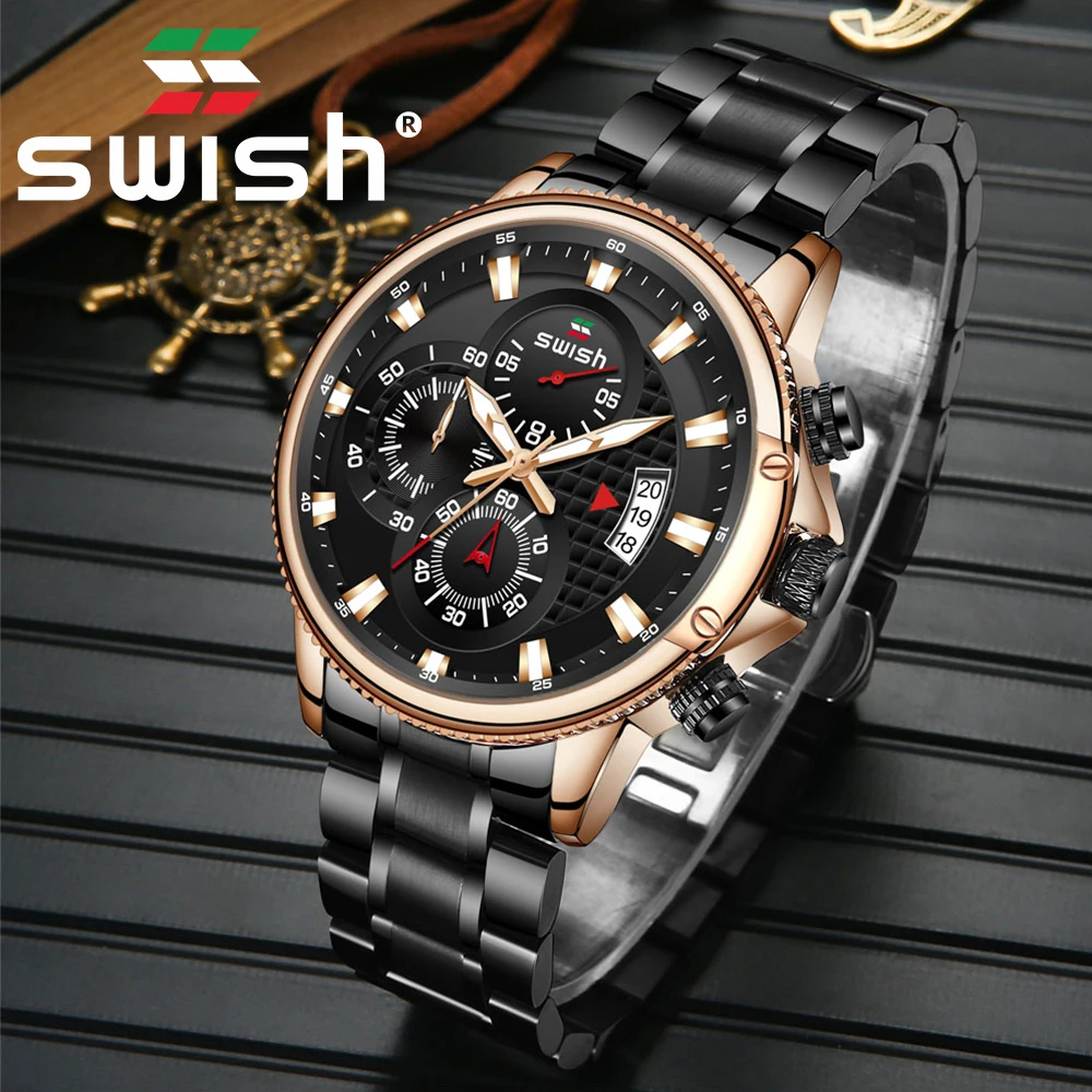 Часы наручные SWISH Мужские кварцевые роскошные светящиеся деловые