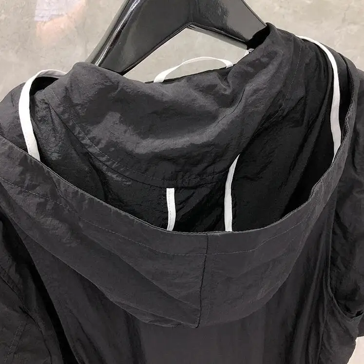 

2021 Fashion TB THOM Brand Windbreaker Spring Autumn Men's Long Coat Hooded Casual Men Loose Jacket Black Clothes