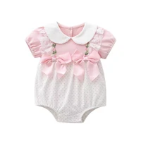 baby summer triangle romper girls cotton short sleeve bow rompers newborn dot stitching pink clothes