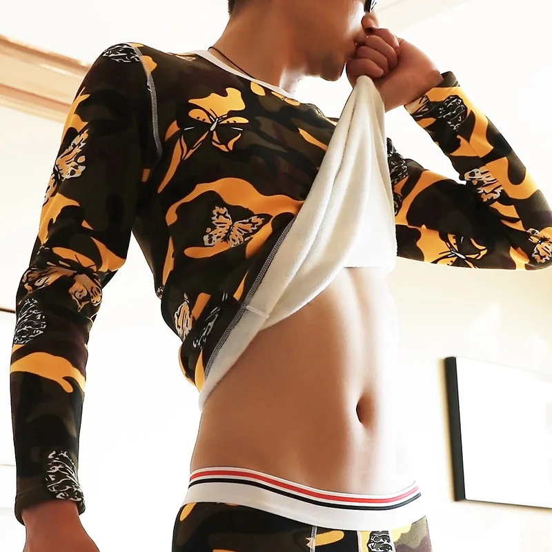 Мужское термобелье топы с плотным бархатным принтом компрессионное нижнее белье