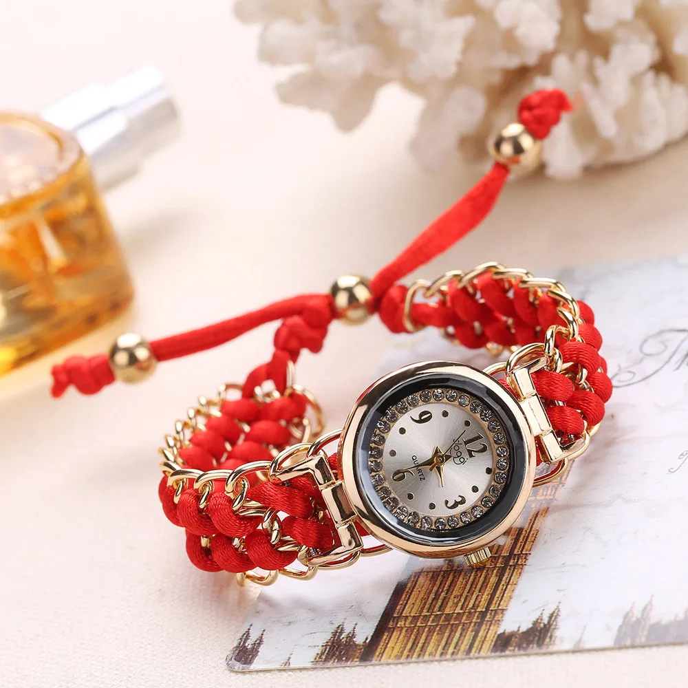 

Ladies Dress Clock Quartz Wristwatch Vintage Watches Women Knitting Rope Chain Winding Analog Quartz Movement Wrist Watch