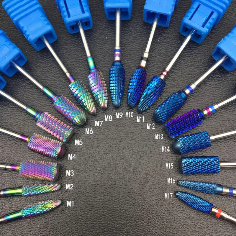 

17 Type rainbow Tungsten Carbide Burrs Nano Coating Nail Drill Bit Metal Bits For Manicure Nail Drill Accessories Nail Mills