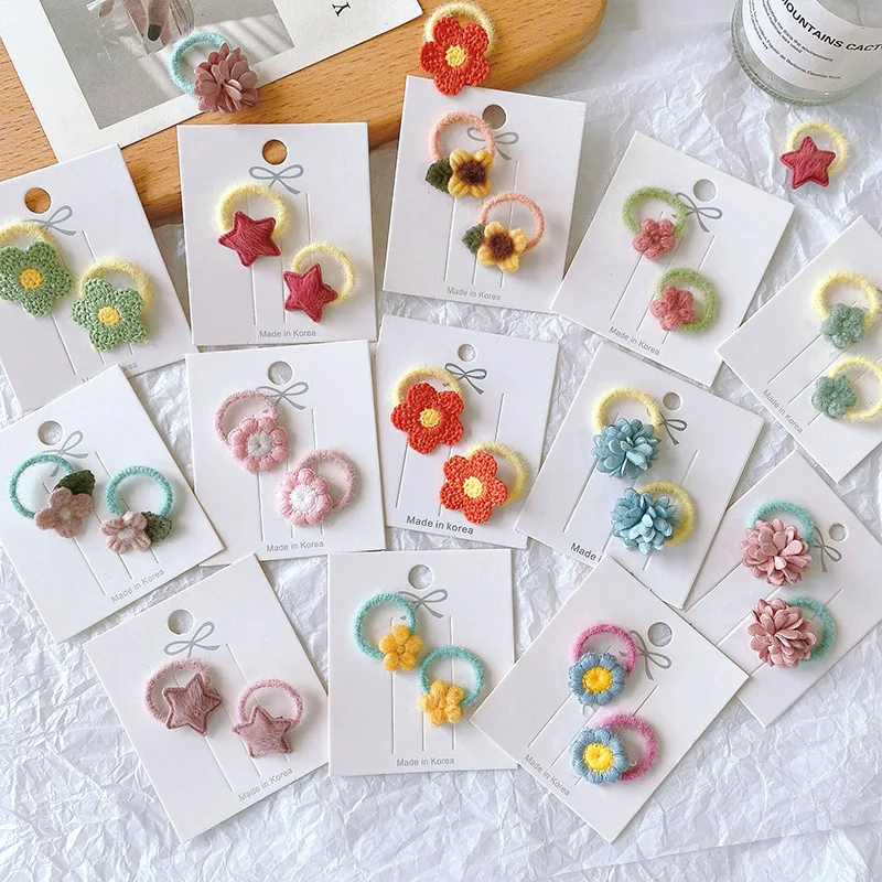 

2PCS Cute Sweet Flowers Stars Princess Headwear Kids Elastic Hair Bands Children Hair Ties Girls Accessories Baby Headdress