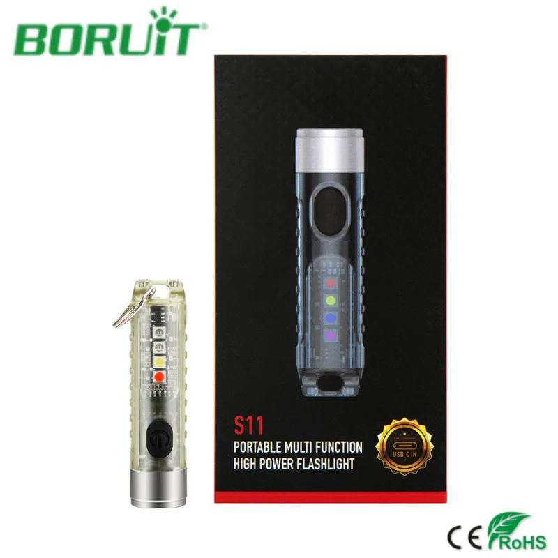 BORUiT S11 2021 New Powerful LED Flashlight Tactical Keychain Flashtorch Portable Outdoor Micro USB Rechargeable Torch Lamp