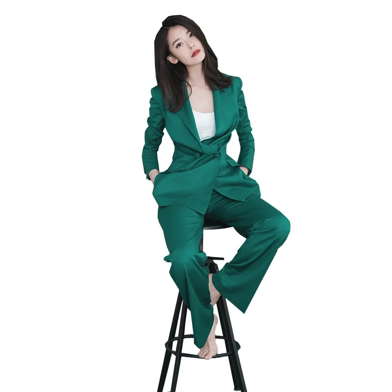 

spring and autumn period and the han edition thin little sweet wind green suits female suit the stylish two-piece dress