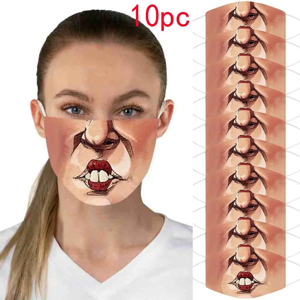 

10PCS Adult 3D Animal Printed Funny Face Mask Outdoor Breathable Reusable Cycling Mouth Cover Face Protect Mascarilla Masque