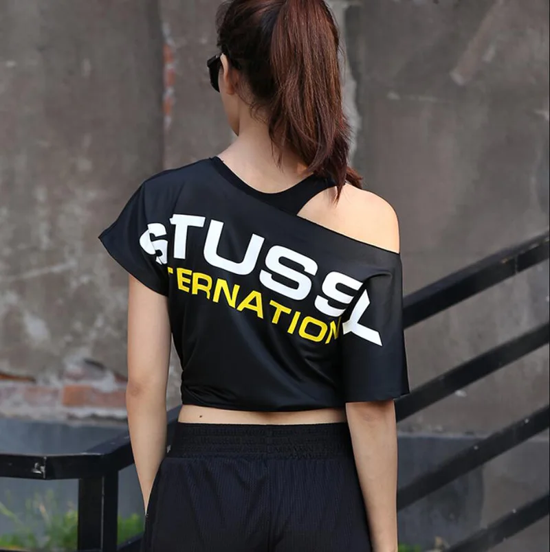 2019 Сексуальная футболка для йоги бега женщин тренировок свободные спортивные