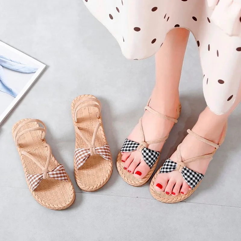 2021 Spring Summer Fashion Sandals Shoes Women Bow Summer Sandals Slipper Indoor Outdoor Flip-flops Beach Shoes Slippers