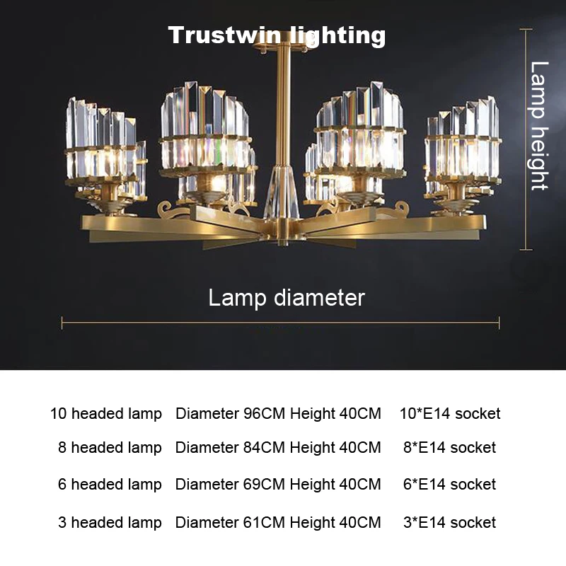 

Modern glass crystal copper pendant lamp foyer dinning living room E14 candle bulb brass pendant light 3 5 6 8 10 arms big lamp