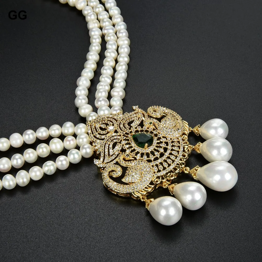 GG ювелирное изделие 19 дюймов 3 нити искусственный белый жемчуг ожерелье с