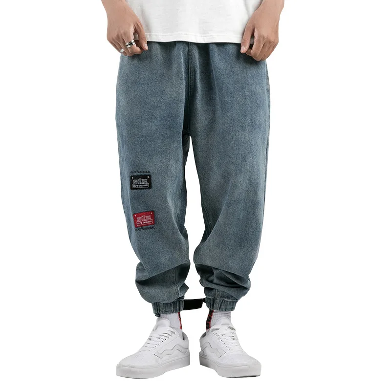 

2019 autumn and winter new jeans fashion casual men's oversize velcro bundled hip hop halon pants