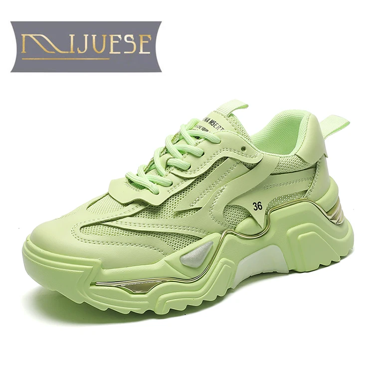 

MLJUFEE 2021 Women Sneakers Split Leather Mesh White Color Lace Up Casual Trend Female Rainbow Platform Vulcanize Flats Shoes