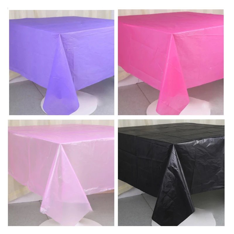

Plastic Disposable Tablecloth Solid Color Birthday Party Wedding Table Cover Wipe Covers Rectangle Desk Cloth Party Decor