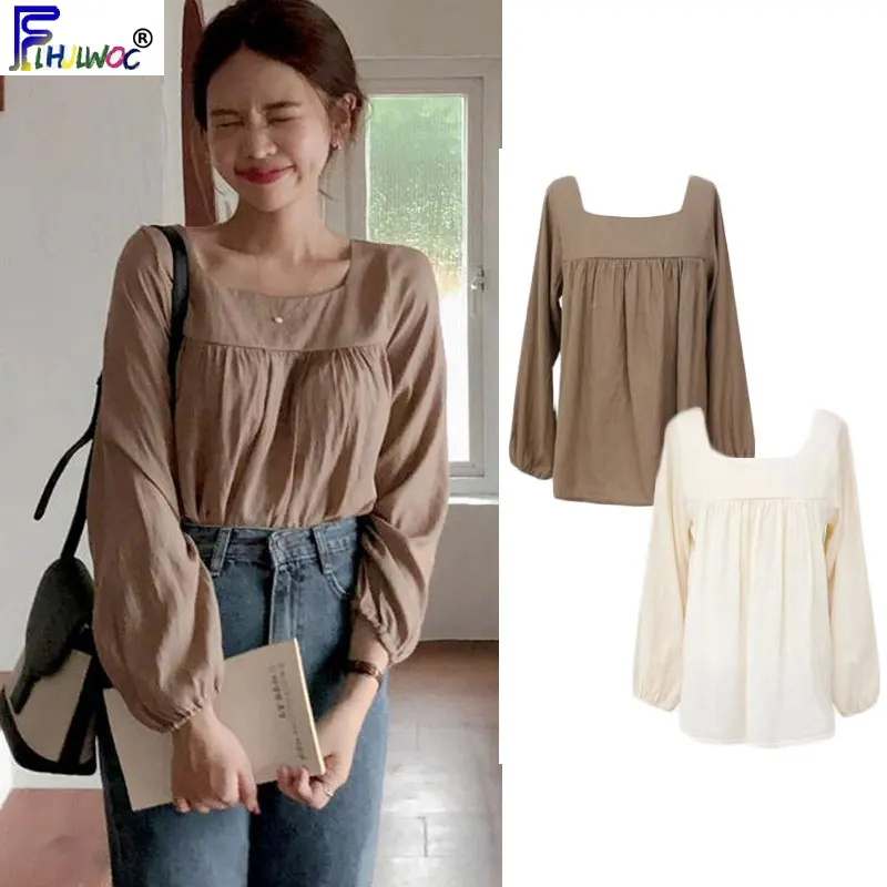 Осенние базовые рубашки блузки Женская винтажная Повседневная Блузка с длинным
