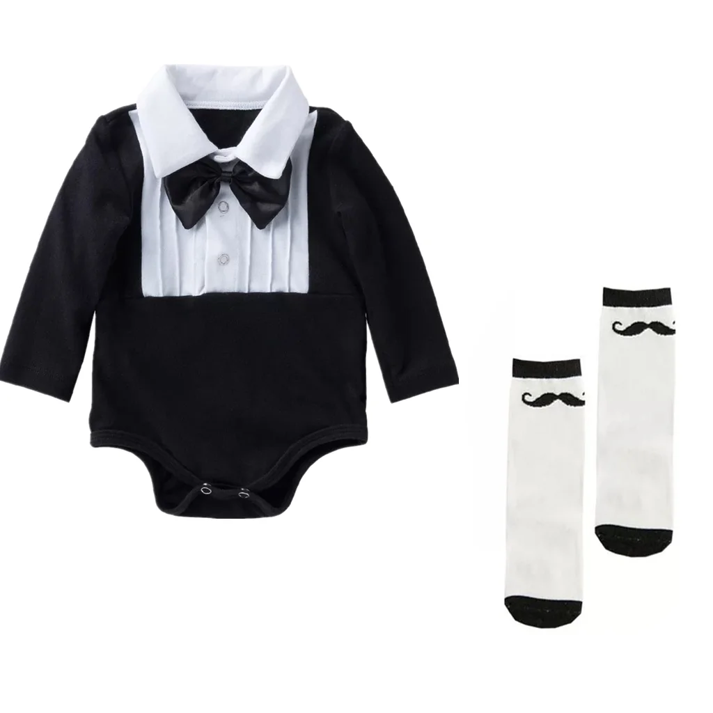 

Baby Boy Bodysuit Clothes White Tuxedo jumpsuits onsie Long Sleeve 1st Birthday newborn baby boys clothes body bebe