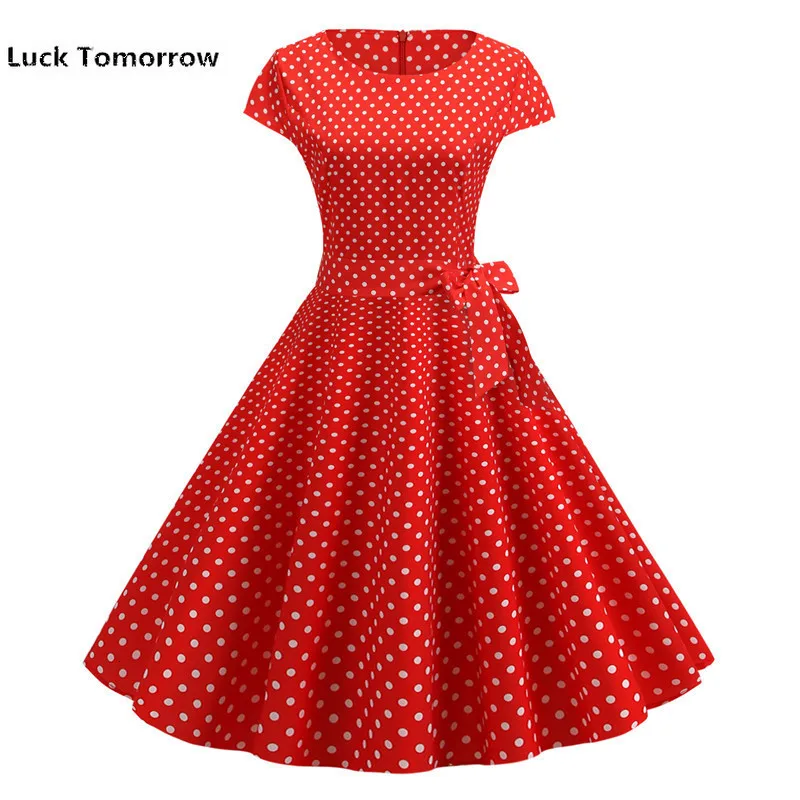 Летнее винтажное женское платье в горошек элегантное вечернее средней длины