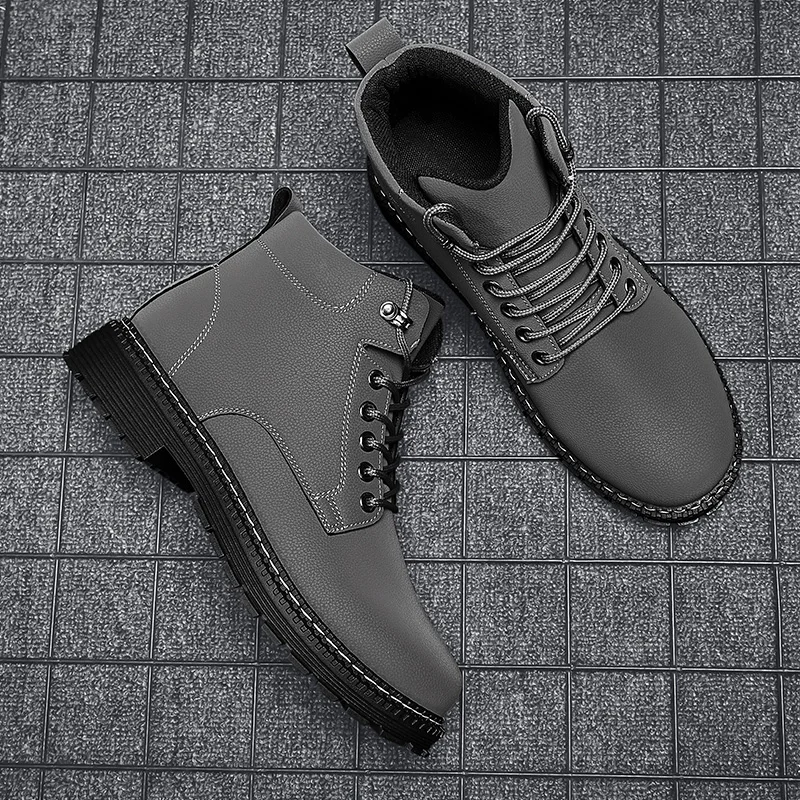 

New Men PU Leather Boots Autumn Ankle Boots 2020 High-Top Lace up Male Shoes Outdoor Fashion Desert Boots Botas Hombre