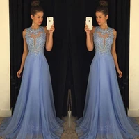 elegant sequined crystal evening dresses 2022 women party night sky blue sleeveless long prom dress special back robe de soiree