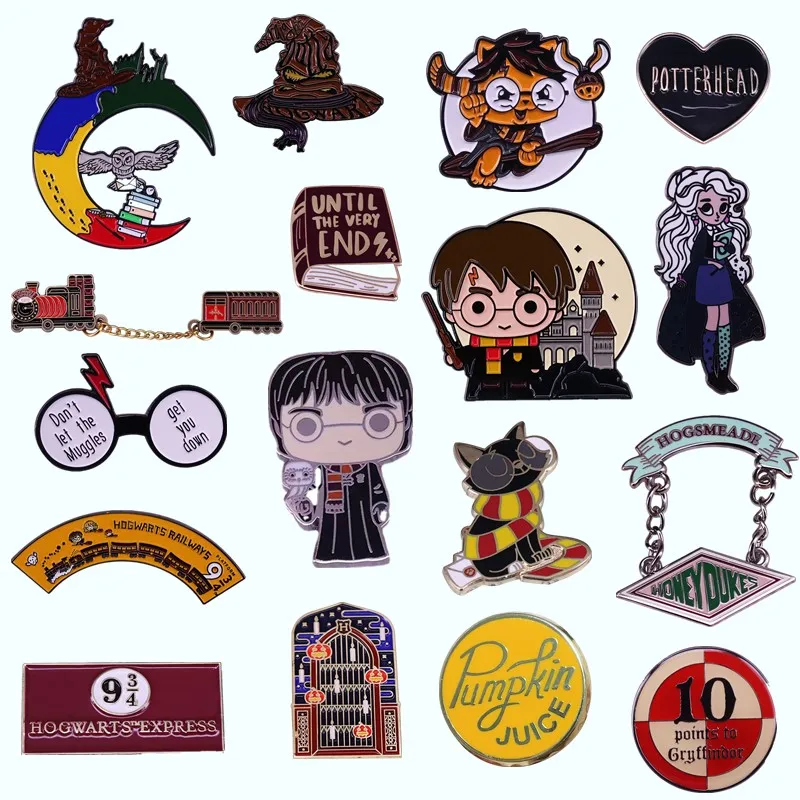 Металлическая мультяшная брошь Волшебная школьная эмалированная в виде кошки