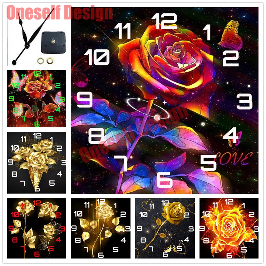 

5d diamond painting full square with clock flower 5d diamond embroidery full set with clock diamond mosaic sale flower