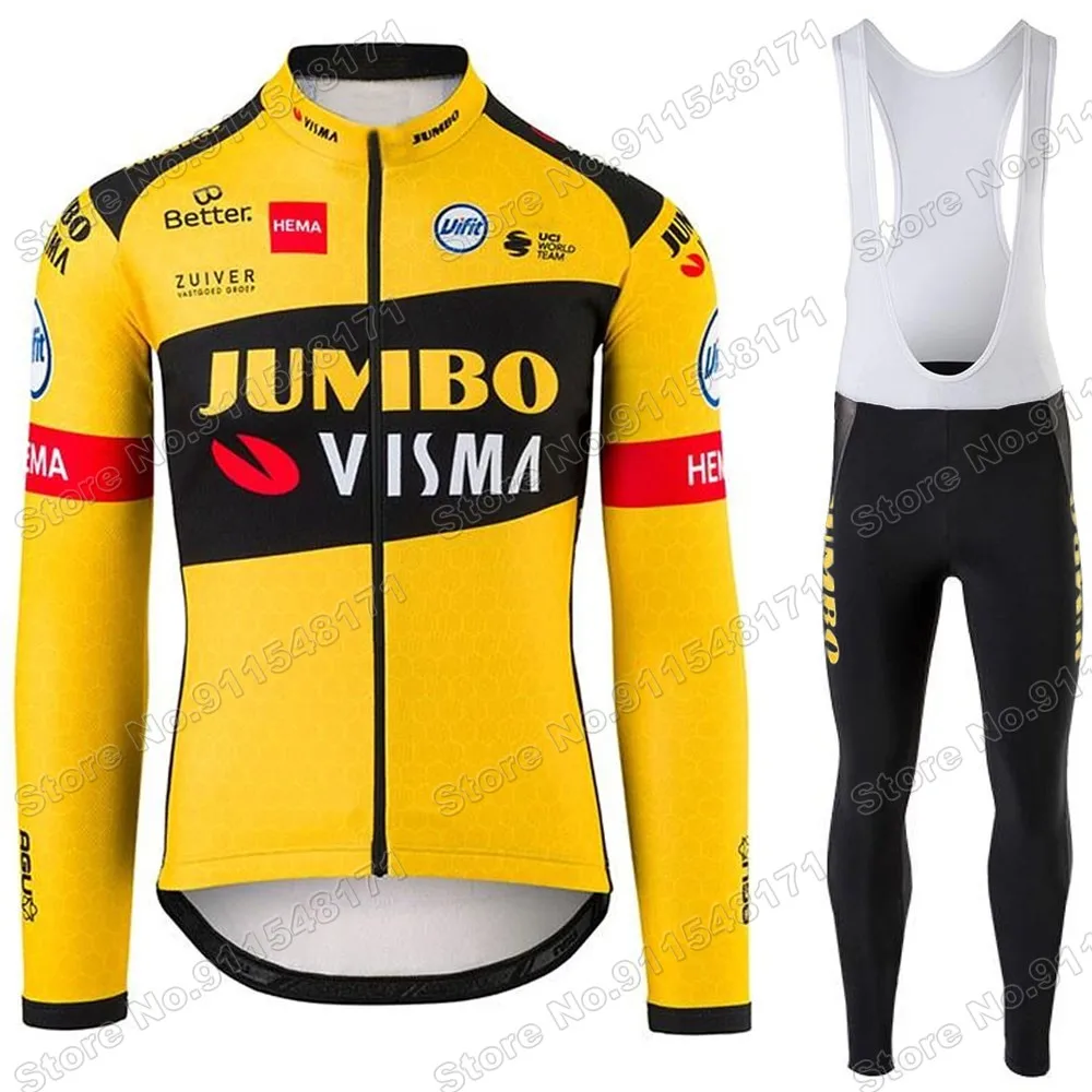 

2021 Jumbo Visma Team Summer Cycling Jersey Set Clothing Suit Mens Long Sleeve MTB Bike Road Pants Bib Ropa Ciclismo