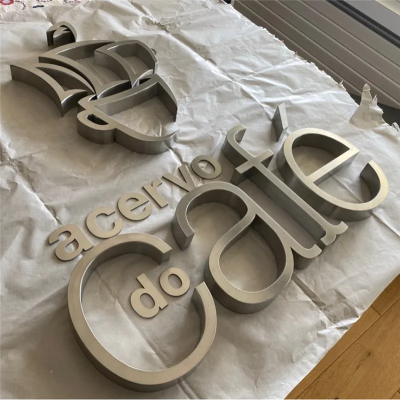 Custom Outdoor Metal letters for Cafe shop name sign, brushed satin stainless steel store signage letters